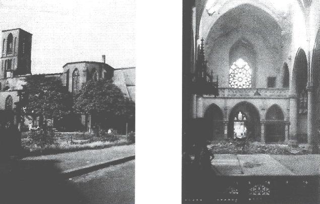 Die vom Luftangriff schwer beschädigte Pfarrkirche St. Gertrud